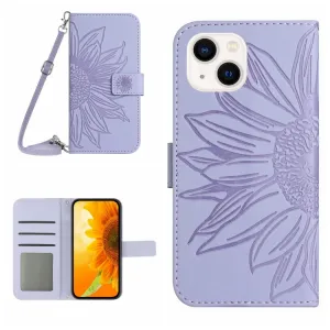 ART SUNFLOWER Peňaženkové puzdro s remienkom Apple iPhone 15 Plus fialové