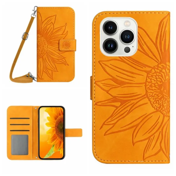ART SUNFLOWER Peňaženkové puzdro s remienkom Apple iPhone 15 Pro Max žlté