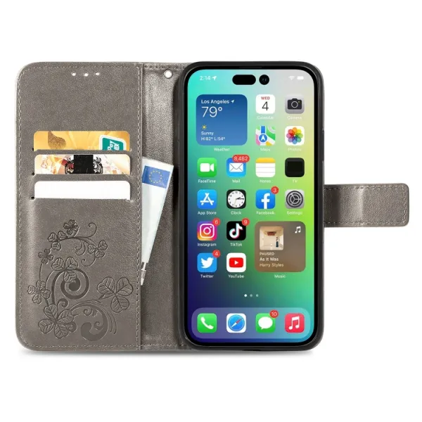 ART FLOWERS Peňaženkový kryt Apple iPhone 15 šedý