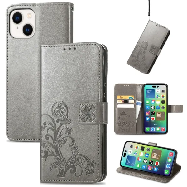 ART FLOWERS Peňaženkový kryt Apple iPhone 15 šedý
