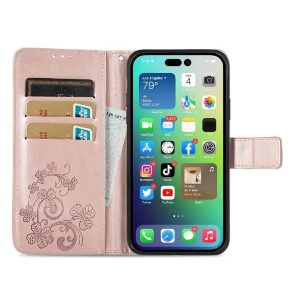 ART FLOWERS Peňaženkový kryt Apple iPhone 15 Plus svetloružový