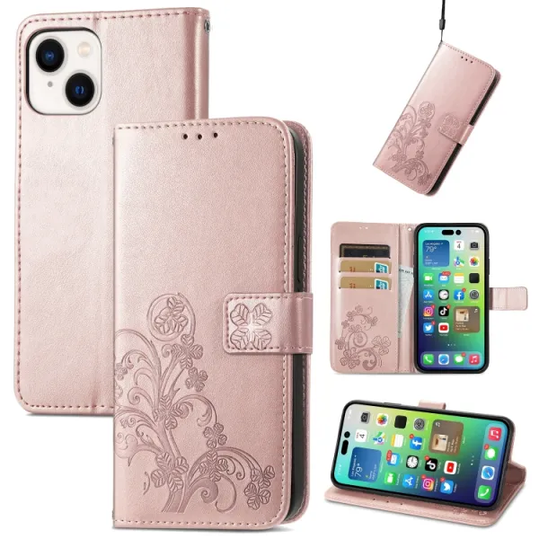 ART FLOWERS Peňaženkový kryt Apple iPhone 15 Plus svetloružový