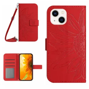 ART SUNFLOWER Peňaženkové puzdro s remienkom Apple iPhone 15 Plus červené