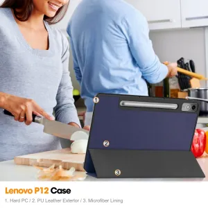 LEATHER PRO Zaklápací kryt pre Lenovo Tab P12 modrý