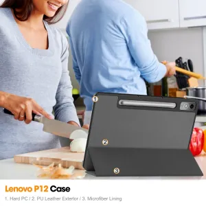 LEATHER PRO Zaklápací kryt pre Lenovo Tab P12 šedý