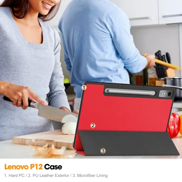 LEATHER PRO Zaklápací kryt pre Lenovo Tab P12 červený