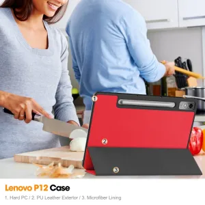 LEATHER PRO Zaklápací kryt pre Lenovo Tab P12 červený