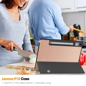 LEATHER PRO Zaklápací kryt pre Lenovo Tab P12 ružovozlatý