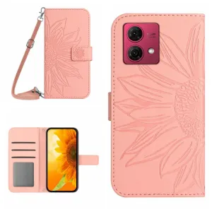 ART SUNFLOWER Peňaženkové puzdro s remienkom Motorola Edge 40 Neo ružové