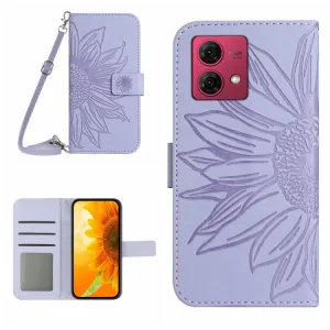 ART SUNFLOWER Peňaženkové puzdro s remienkom Motorola Edge 40 Neo fialové