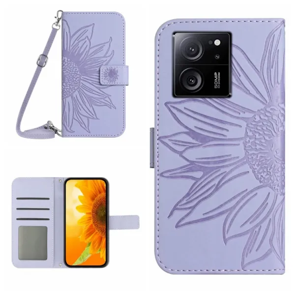 ART SUNFLOWER Peňaženkové puzdro s remienkom Xiaomi 13T / 13T Pro fialové