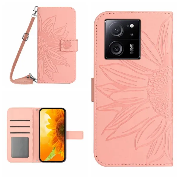 ART SUNFLOWER Peňaženkové puzdro s remienkom Xiaomi 13T / 13T Pro ružové