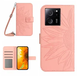 ART SUNFLOWER Peňaženkové puzdro s remienkom Xiaomi 13T / 13T Pro ružové