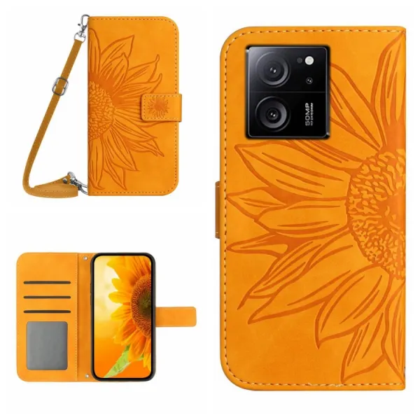 ART SUNFLOWER Peňaženkové puzdro s remienkom Xiaomi 13T / 13T Pro žlté