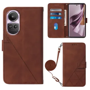 TRIANGLE Peňaženkové puzdro s remienkom Oppo Reno10 5G / Reno10 Pro 5G hnedé
