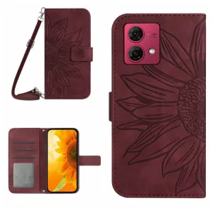 ART SUNFLOWER Peňaženkové puzdro s remienkom Motorola Edge 40 Neo bordové