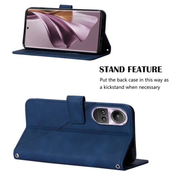 TRIANGLE Peňaženkové puzdro s remienkom Oppo Reno10 5G / Reno10 Pro 5G modré