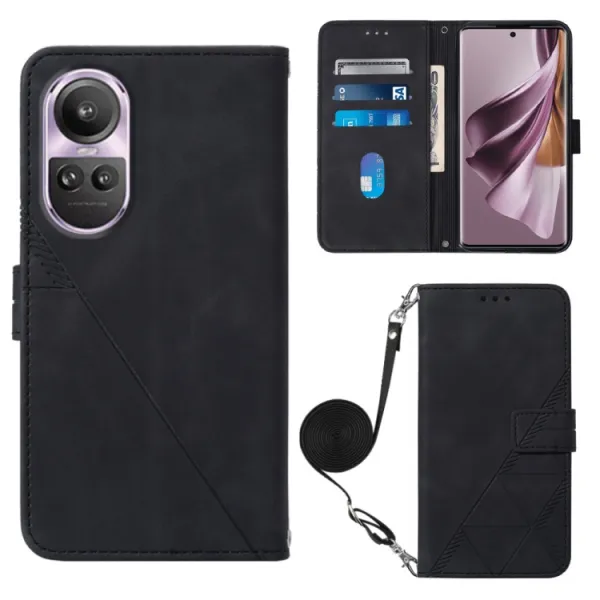 TRIANGLE Peňaženkové puzdro s remienkom Oppo Reno10 5G / Reno10 Pro 5G čierne