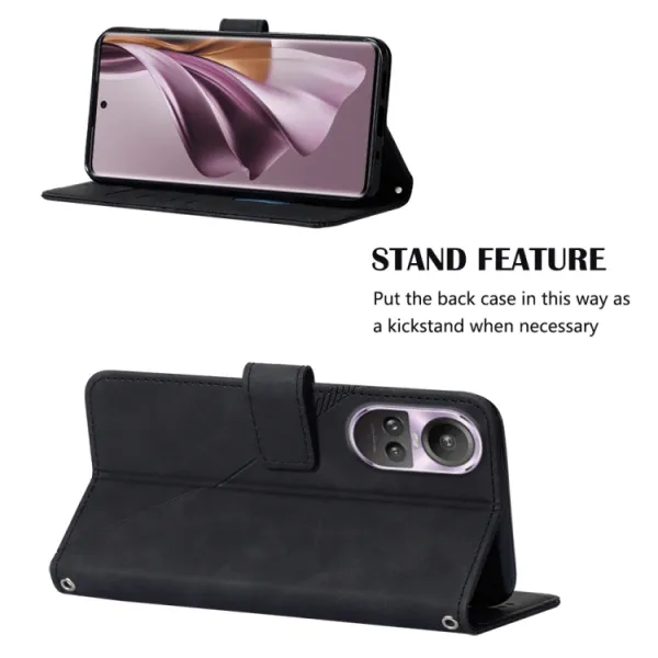 TRIANGLE Peňaženkové puzdro s remienkom Oppo Reno10 5G / Reno10 Pro 5G čierne