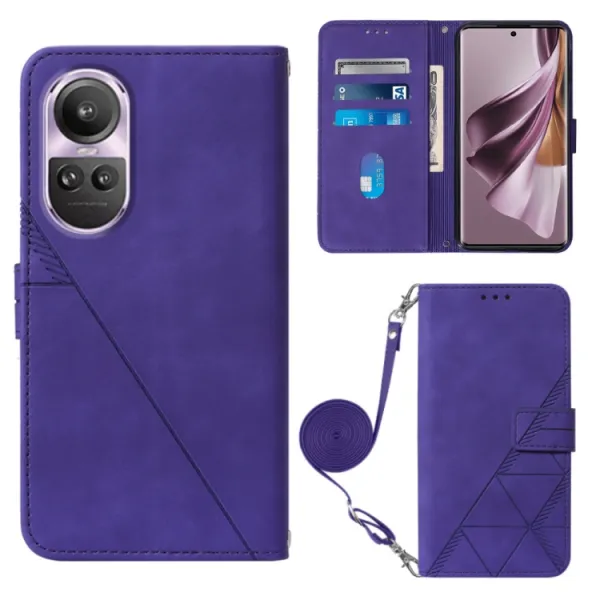 TRIANGLE Peňaženkové puzdro s remienkom Oppo Reno10 5G / Reno10 Pro 5G fialové