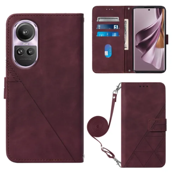 TRIANGLE Peňaženkové puzdro s remienkom Oppo Reno10 5G / Reno10 Pro 5G bordové