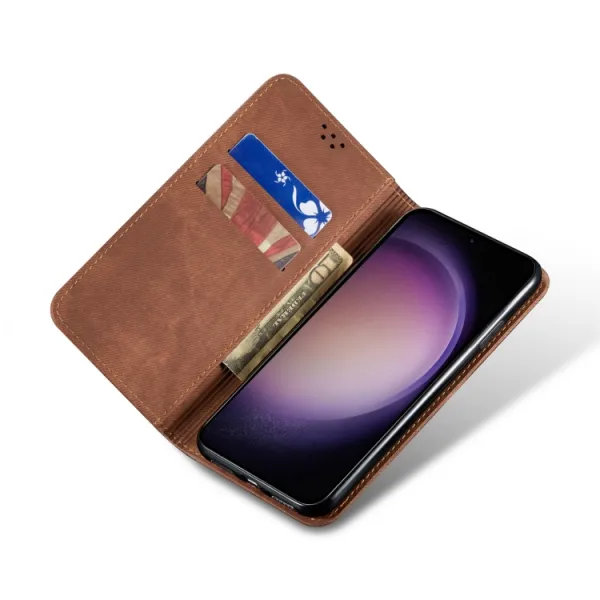 DENIM Peňaženkový kryt pre Samsung Galaxy S23 FE 5G hnedý