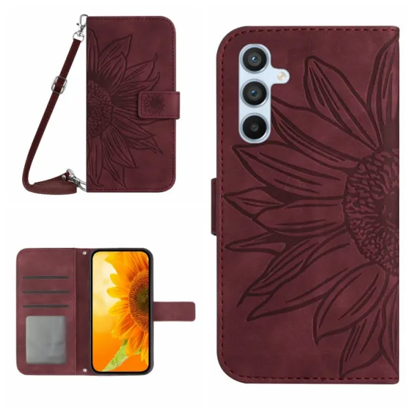 ART SUNFLOWER Peňaženkový obal pre Samsung Galaxy A15 / A15 5G bordový