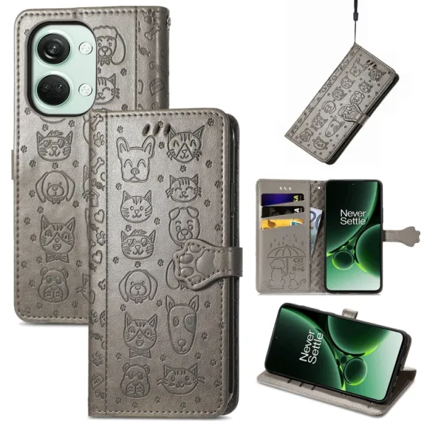 ART Peňaženkový kryt OnePlus Nord 3 5G ANIMALS šedý