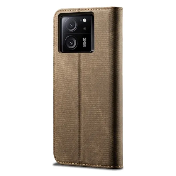DENIM Peňaženkový kryt pre Xiaomi 13T / 13T Pro šedohnedý