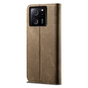 DENIM Peňaženkový kryt pre Xiaomi 13T / 13T Pro šedohnedý