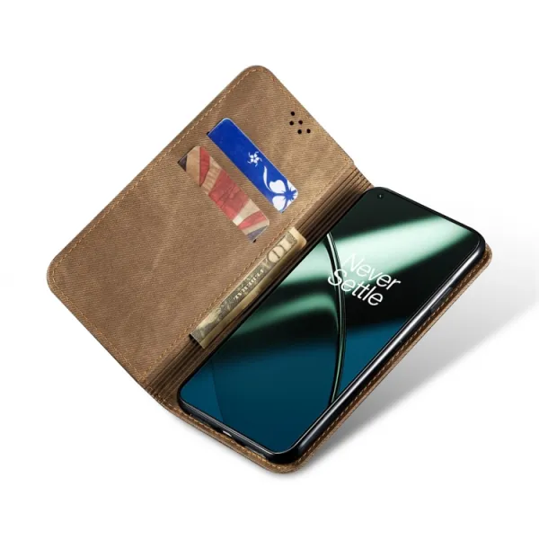 DENIM Peňaženkový kryt pre Xiaomi 13T / 13T Pro šedohnedý