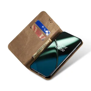 DENIM Peňaženkový kryt pre Xiaomi 13T / 13T Pro šedohnedý