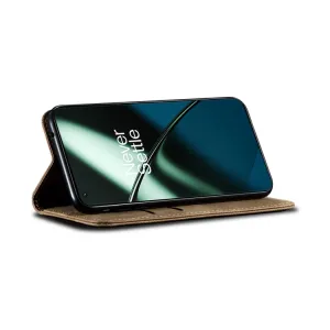 DENIM Peňaženkový kryt pre Xiaomi 13T / 13T Pro šedohnedý