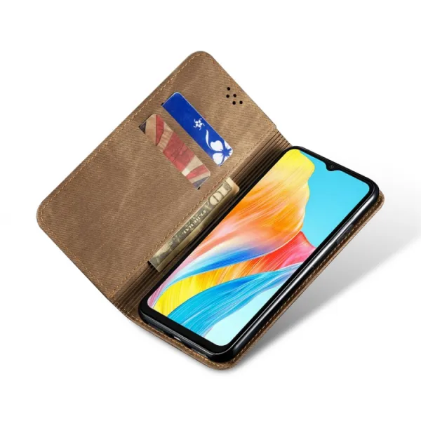 DENIM Peňaženkový kryt pre Oppo A78 šedohnedý
