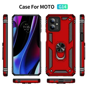 RING Ochranný kryt s držiakom pre Motorola Moto G14 červený