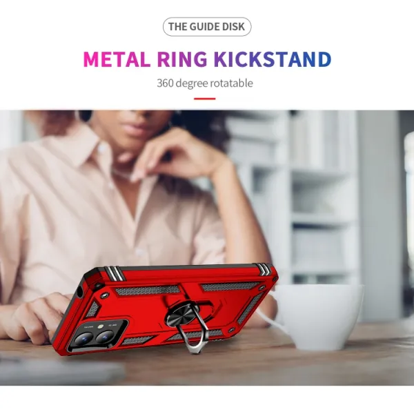 RING Ochranný kryt s držiakom pre Motorola Moto G14 červený