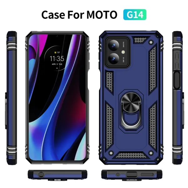 RING Ochranný kryt s držiakom pre Motorola Moto G14 modrý