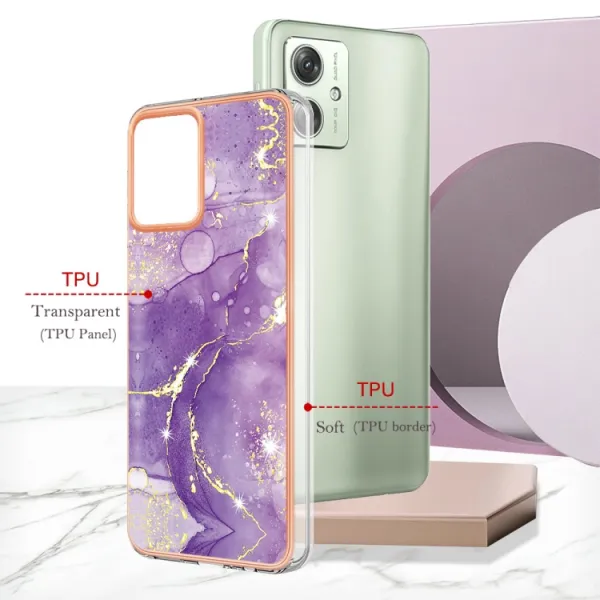 IMD MARBLE Ochranný kryt pre Motorola Moto G54 5G / G54 Power Edition 5G GOLD-PURPLE