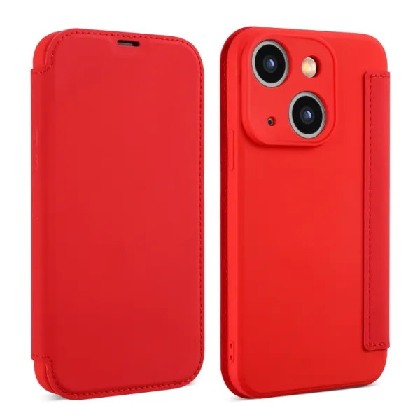 SOFTY Zaklápací obal pre Apple iPhone 15 Plus červený