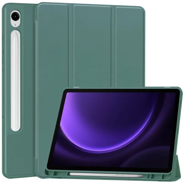 LEATHER Zaklápací kryt Samsung Galaxy Tab S9 FE / Tab S10 FE / Tab S10 Lite tmavozelený