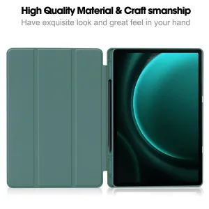 LEATHER Zaklápací kryt Samsung Galaxy Tab S9 FE+ tmavozelený