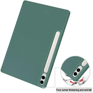 LEATHER Zaklápací kryt Samsung Galaxy Tab S9 FE+ tmavozelený