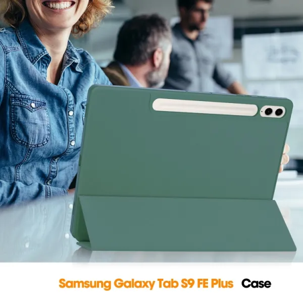 LEATHER Zaklápací kryt Samsung Galaxy Tab S9 FE+ tmavozelený