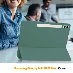 LEATHER Zaklápací kryt Samsung Galaxy Tab S9 FE+ tmavozelený