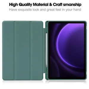 LEATHER Zaklápací kryt Samsung Galaxy Tab S9 FE / Tab S10 FE / Tab S10 Lite tmavozelený