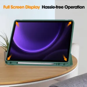 LEATHER Zaklápací kryt Samsung Galaxy Tab S9 FE / Tab S10 FE / Tab S10 Lite tmavozelený