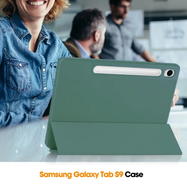 LEATHER Zaklápací kryt Samsung Galaxy Tab S9 FE / Tab S10 FE / Tab S10 Lite tmavozelený