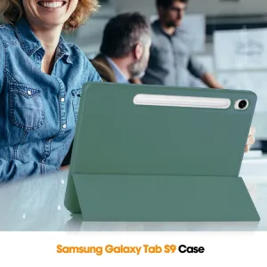 LEATHER Zaklápací kryt Samsung Galaxy Tab S9 FE / Tab S10 FE / Tab S10 Lite tmavozelený