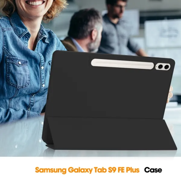 LEATHER Zaklápací kryt Samsung Galaxy Tab S9 FE+ čierny