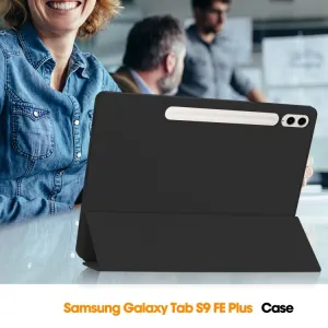 LEATHER Zaklápací kryt Samsung Galaxy Tab S9 FE+ čierny